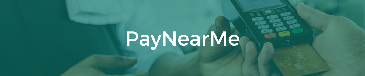 PayNearMe header image. A close up image of a person using a card in a payment machine.