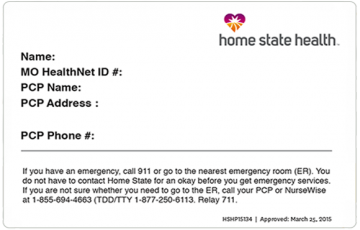 Home State Health Sample Card